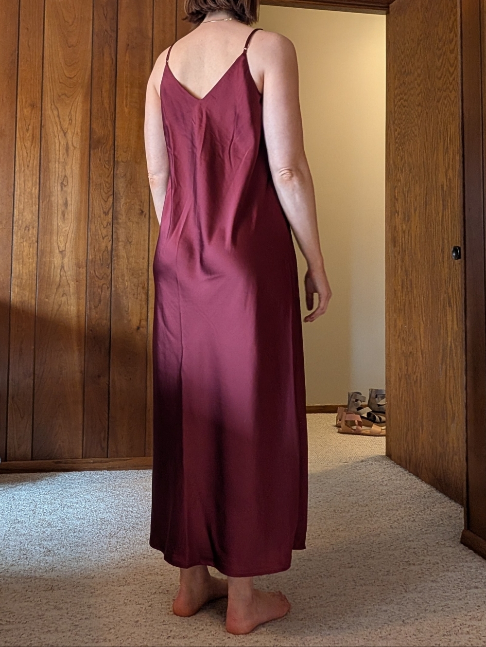 Silky V-Neck Slip Dress in Burgundy - Picture 5 of 5